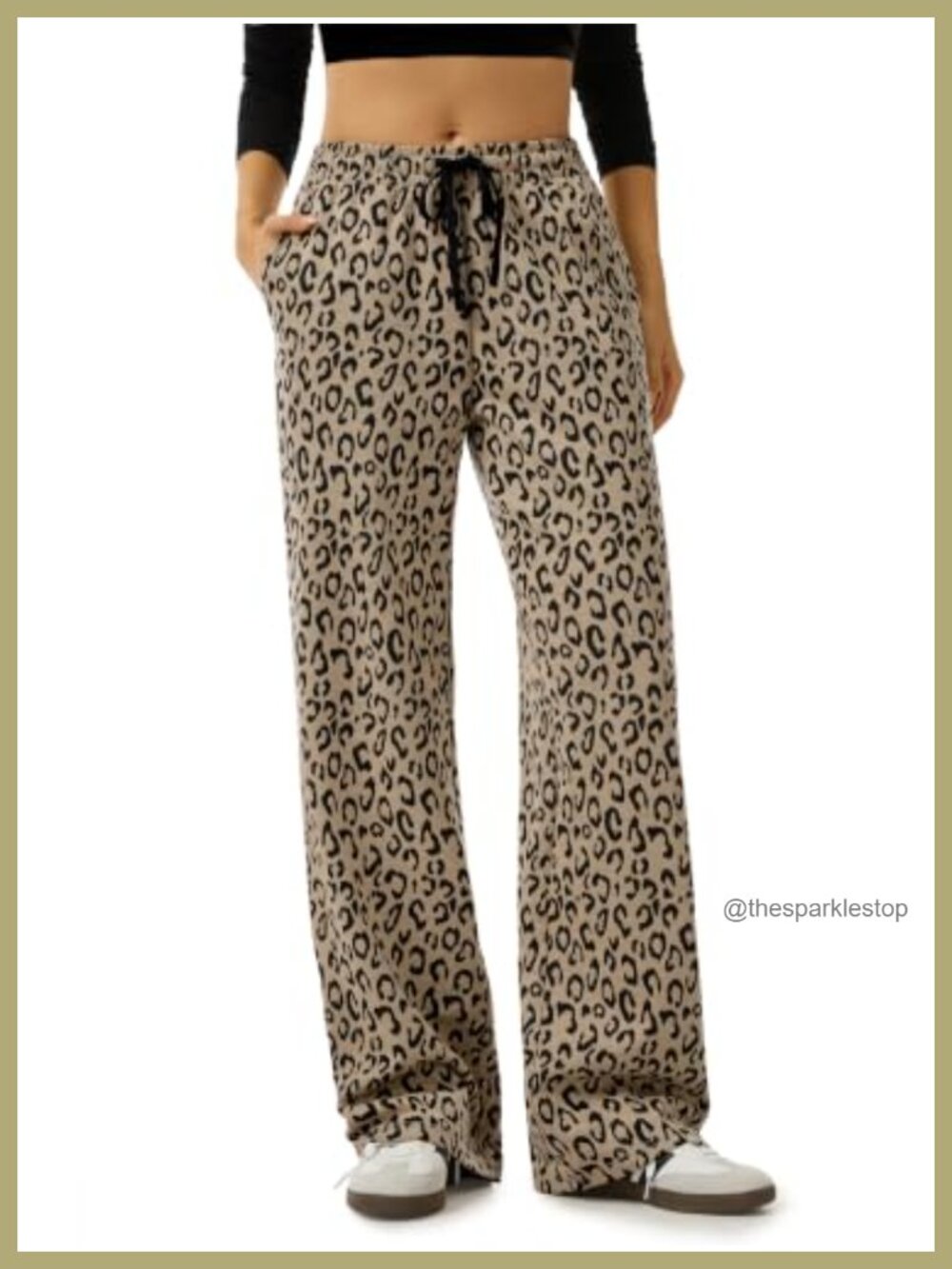 Leopard Print Wide Leg Lounge Sweatpants Drawstring Pockets Casual